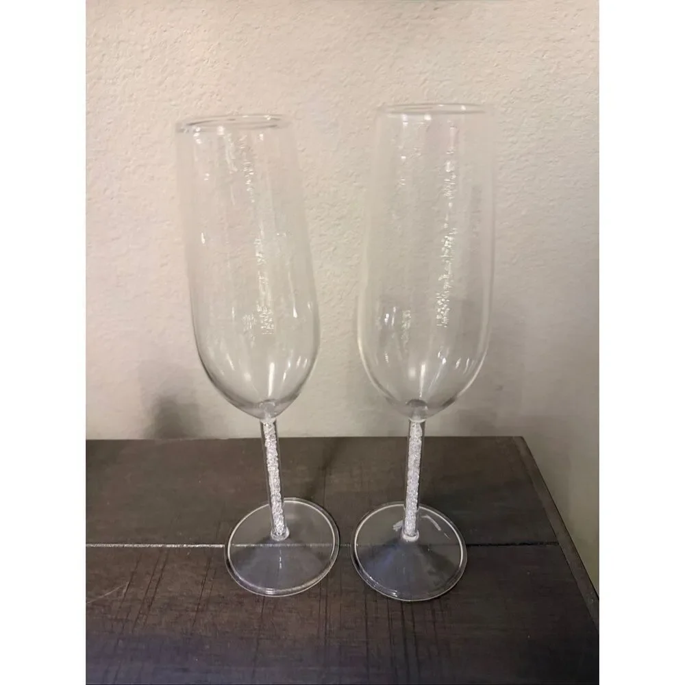 Z Gallerie glass Champagne Flutes Crystal Filled Stem Set of 2